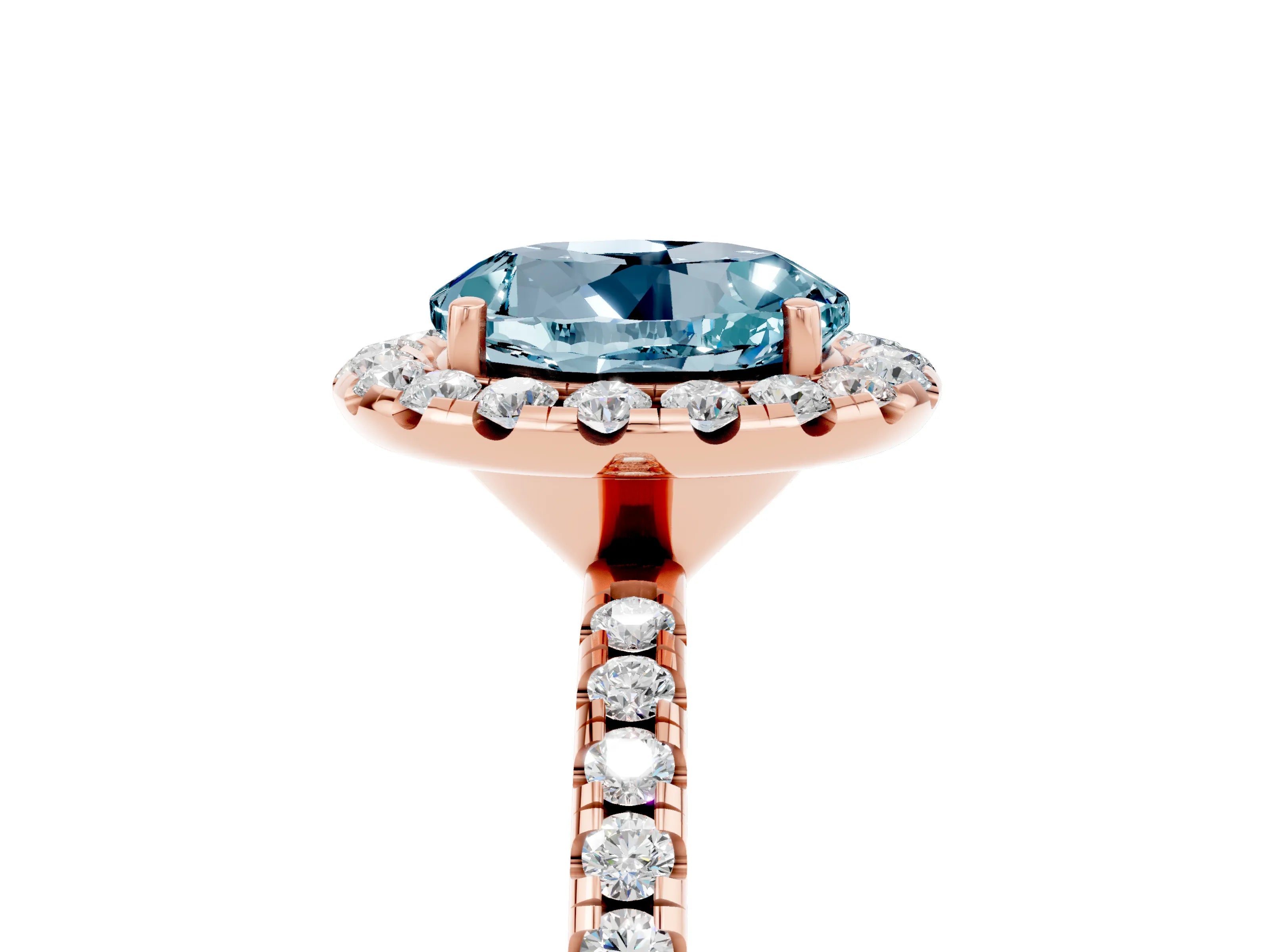 Rose gold Round Cut Cut Diamond Floral Halo Engagement Ring with Pavé Band and Prong Setting_5