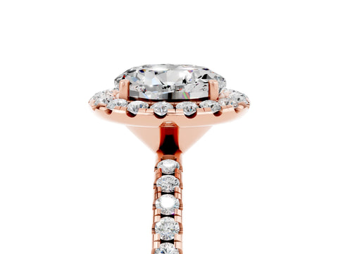 Rose gold Round Cut Cut Diamond Floral Halo Engagement Ring with Pavé Band and Prong Setting_5