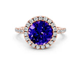 Rose gold Round Cut Cut Diamond Floral Halo Engagement Ring with Pavé Band and Prong Setting
