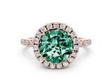 Rose gold Round Cut Cut Diamond Floral Halo Engagement Ring with Pavé Band and Prong Setting