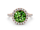 Rose gold Round Cut Cut Diamond Floral Halo Engagement Ring with Pavé Band and Prong Setting
