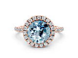 Rose gold Round Cut Cut Diamond Floral Halo Engagement Ring with Pavé Band and Prong Setting