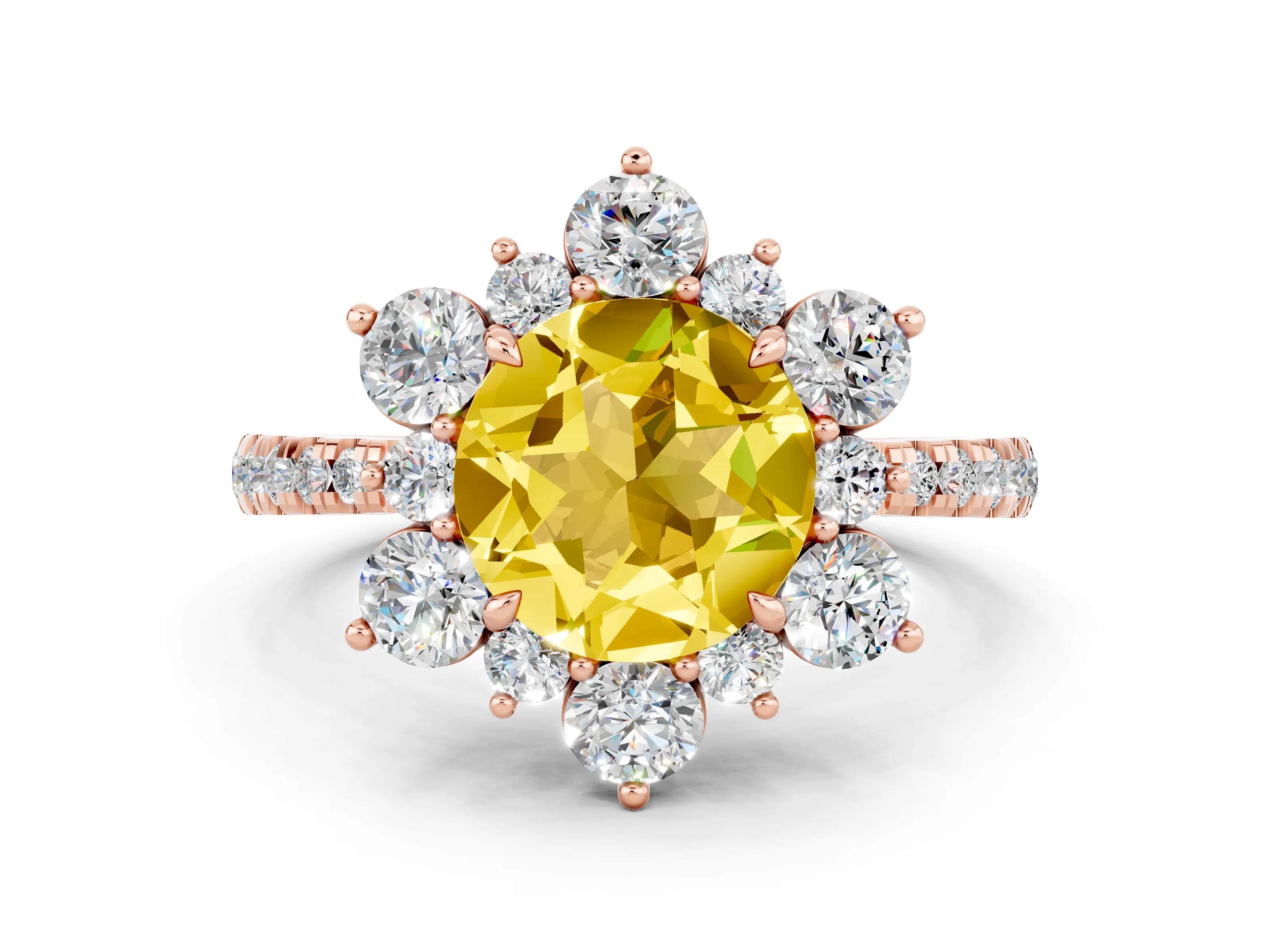 Rose gold Round Cut Cut Diamond Floral Halo Pave Band with Prong Setting