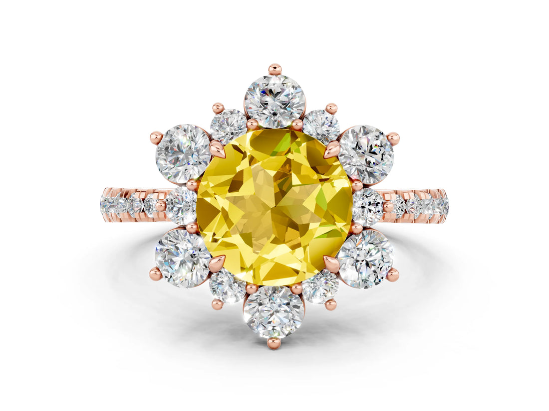 Rose gold Round Cut Cut Diamond Floral Halo Pave Band with Prong Setting