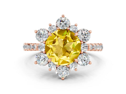 Rose gold Round Cut Cut Diamond Floral Halo Pave Band with Prong Setting