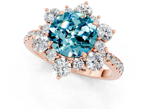 Rose gold Round Cut Cut Diamond Floral Halo Pave Band with Prong Setting