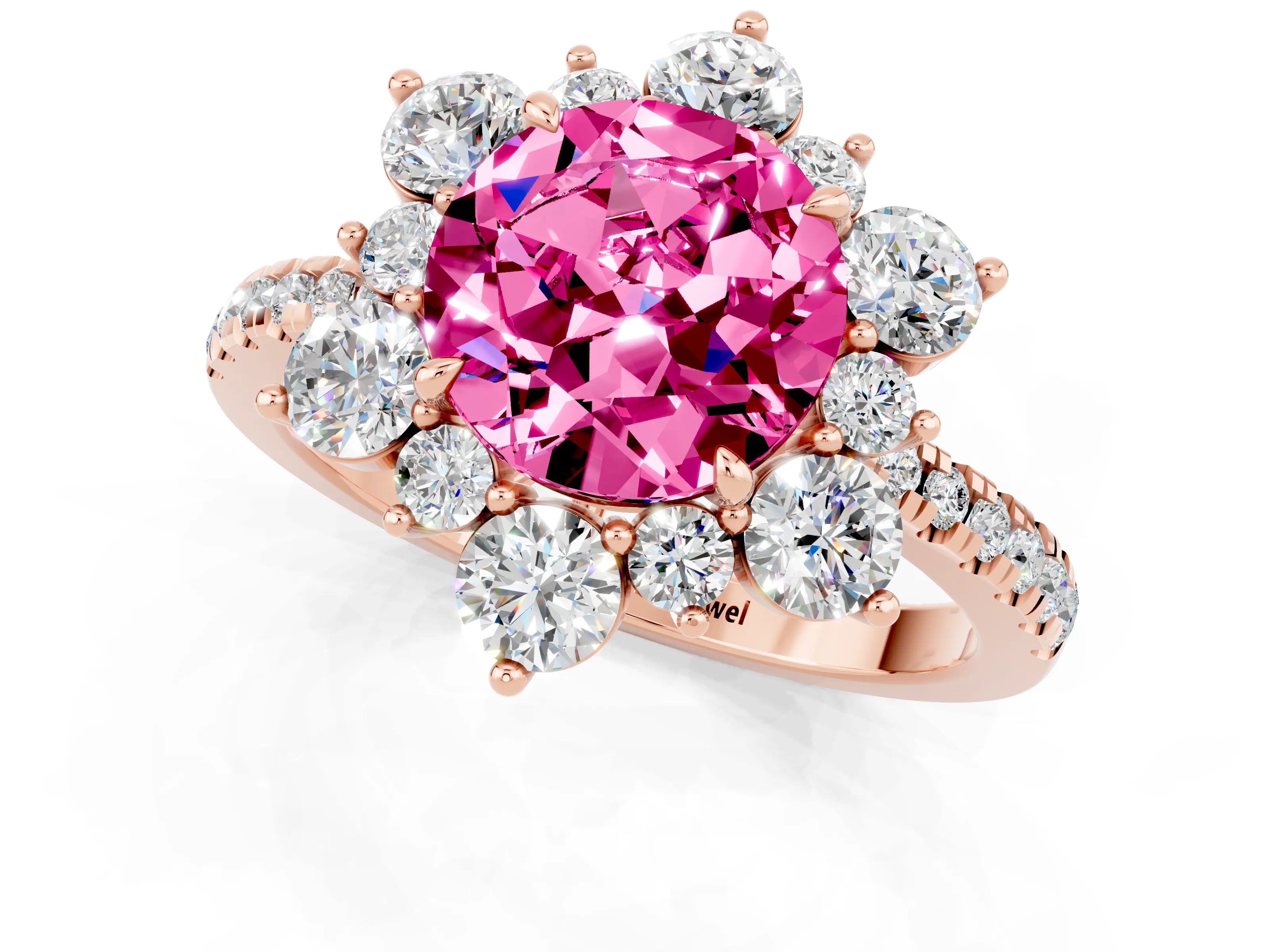 Rose gold Round Cut Cut Diamond Floral Halo Pave Band with Prong Setting_1