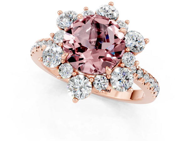 Rose gold Round Cut Cut Diamond Floral Halo Pave Band with Prong Setting