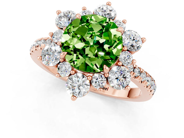 Rose gold Round Cut Cut Diamond Floral Halo Pave Band with Prong Setting