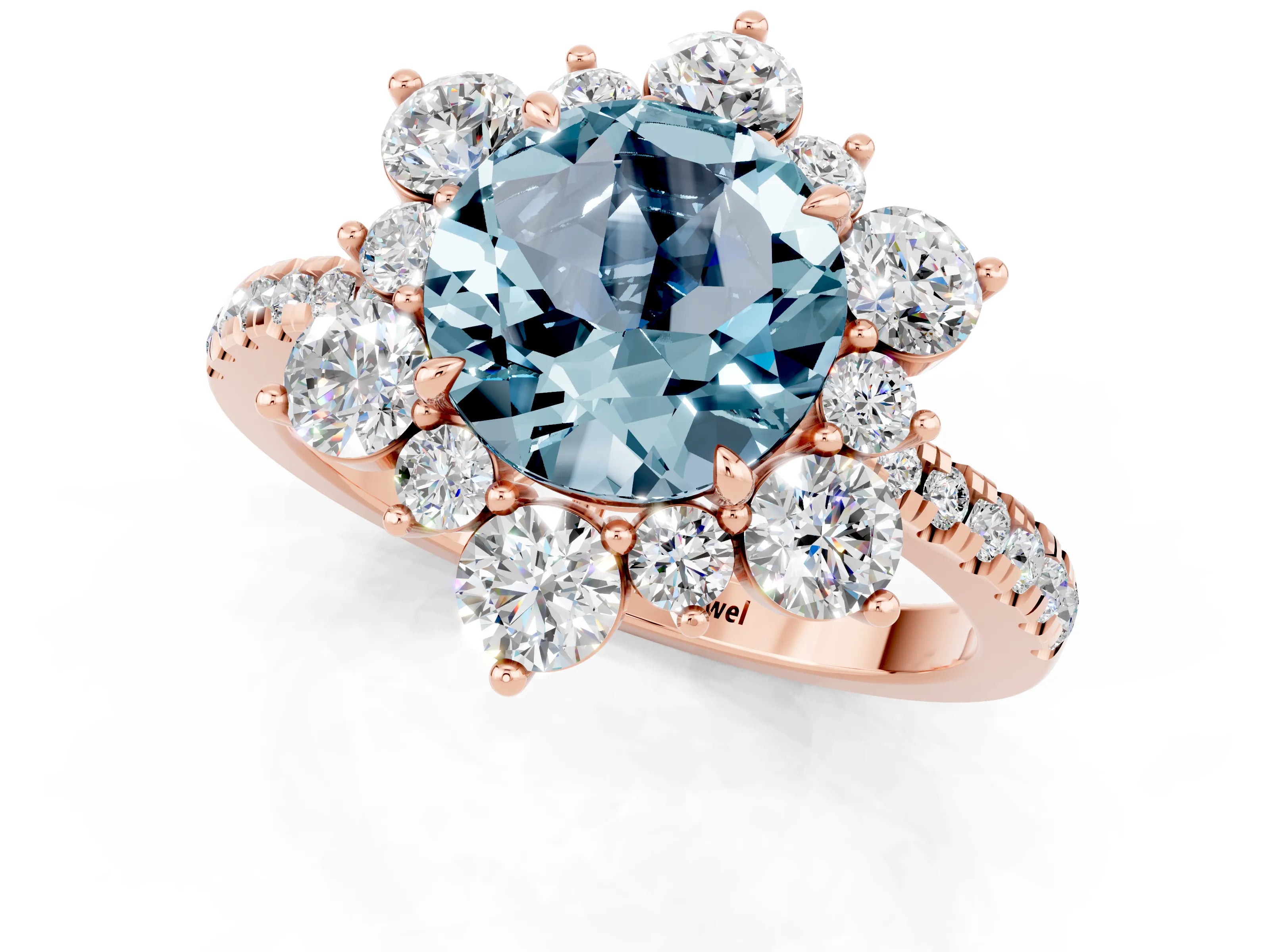 Rose gold Round Cut Cut Diamond Floral Halo Pave Band with Prong Setting_1