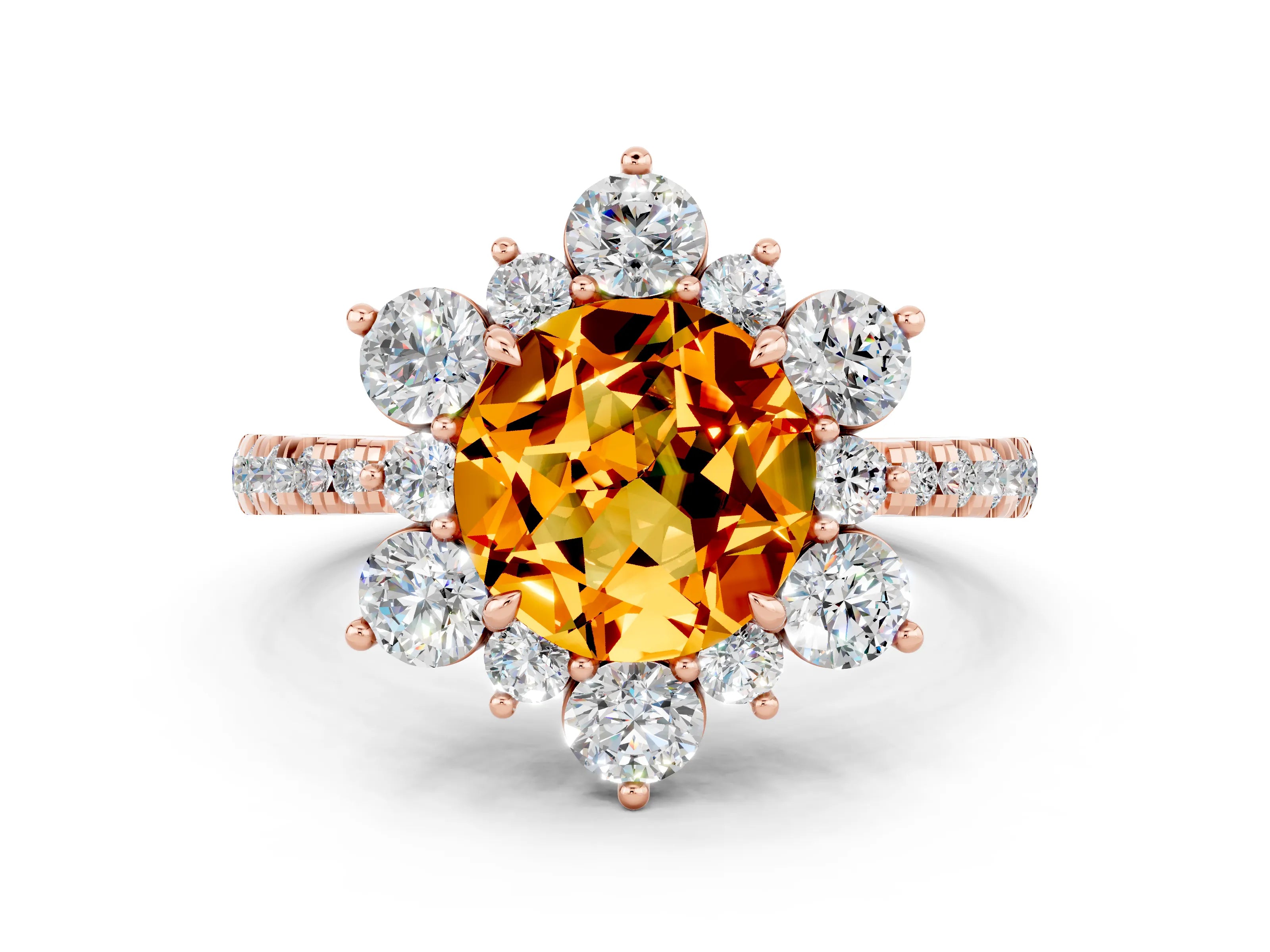 Rose gold Round Cut Cut Diamond Floral Halo Pave Band with Prong Setting