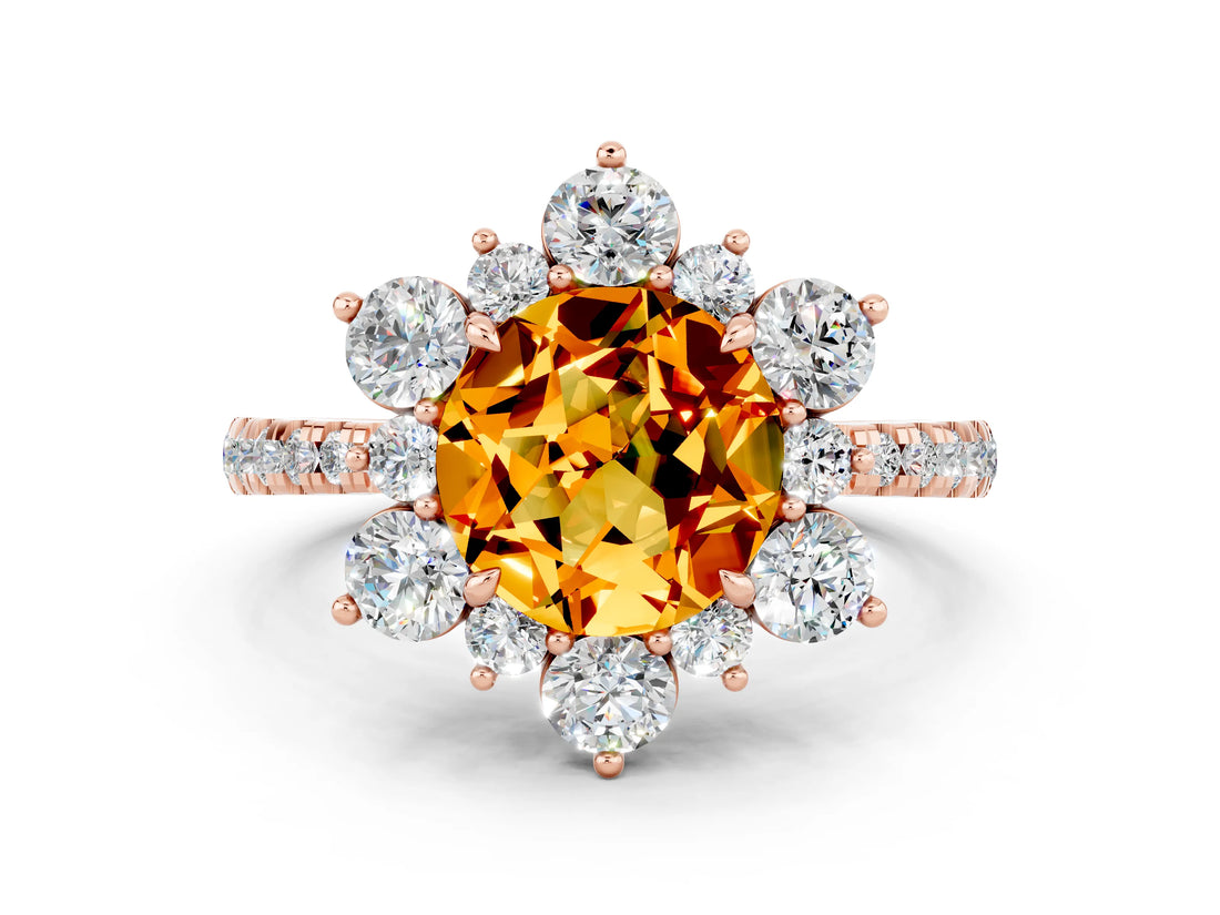 Rose gold Round Cut Cut Diamond Floral Halo Pave Band with Prong Setting