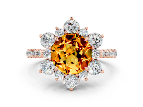 Rose gold Round Cut Cut Diamond Floral Halo Pave Band with Prong Setting