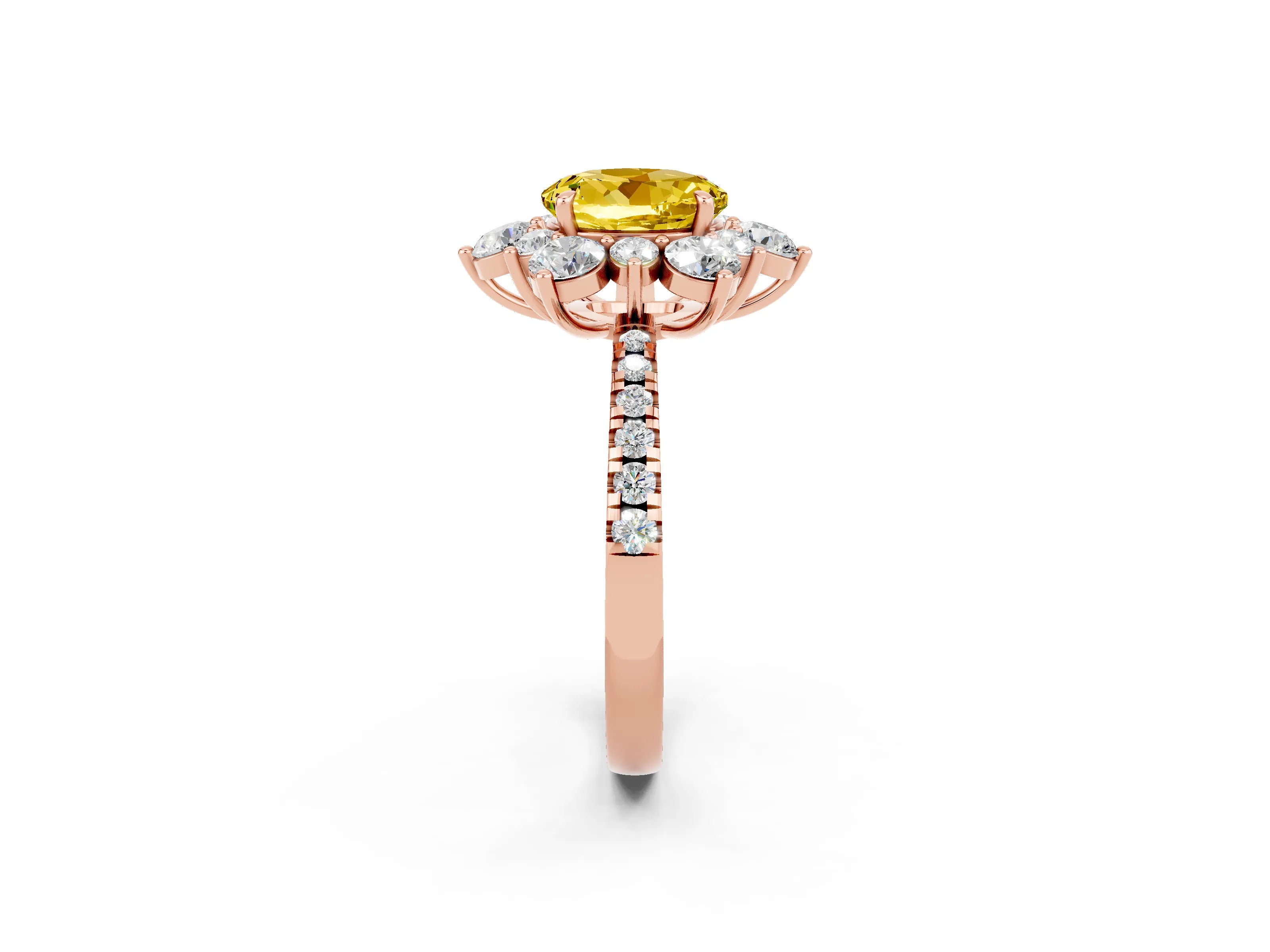Rose gold Round Cut Cut Diamond Floral Halo Pave Band with Prong Setting_2