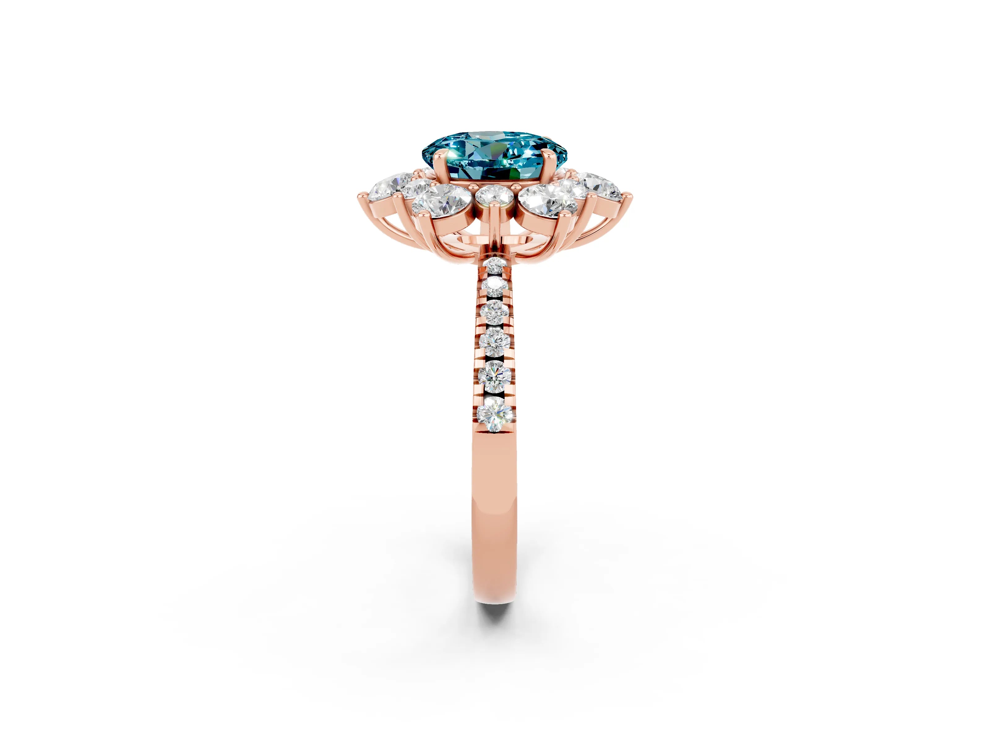 Rose gold Round Cut Cut Diamond Floral Halo Pave Band with Prong Setting_2