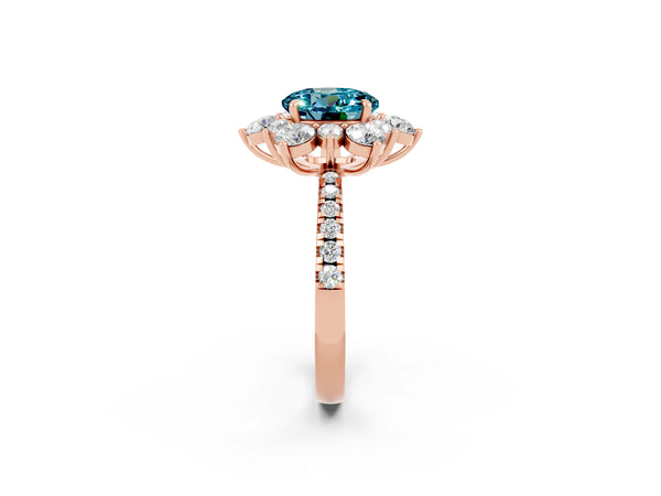 Rose gold Round Cut Cut Diamond Floral Halo Pave Band with Prong Setting