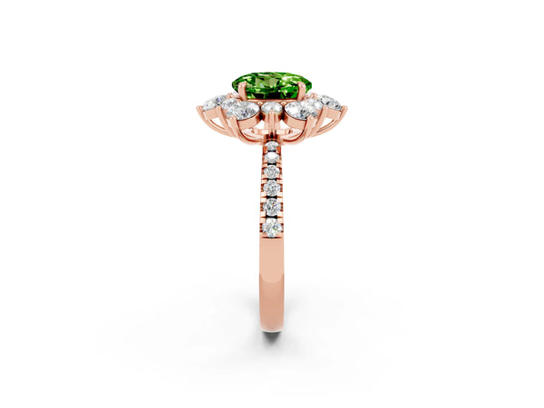 Rose gold Round Cut Cut Diamond Floral Halo Pave Band with Prong Setting