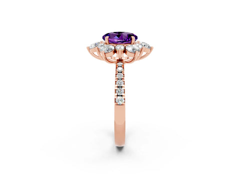 Rose gold Round Cut Cut Diamond Floral Halo Pave Band with Prong Setting_2