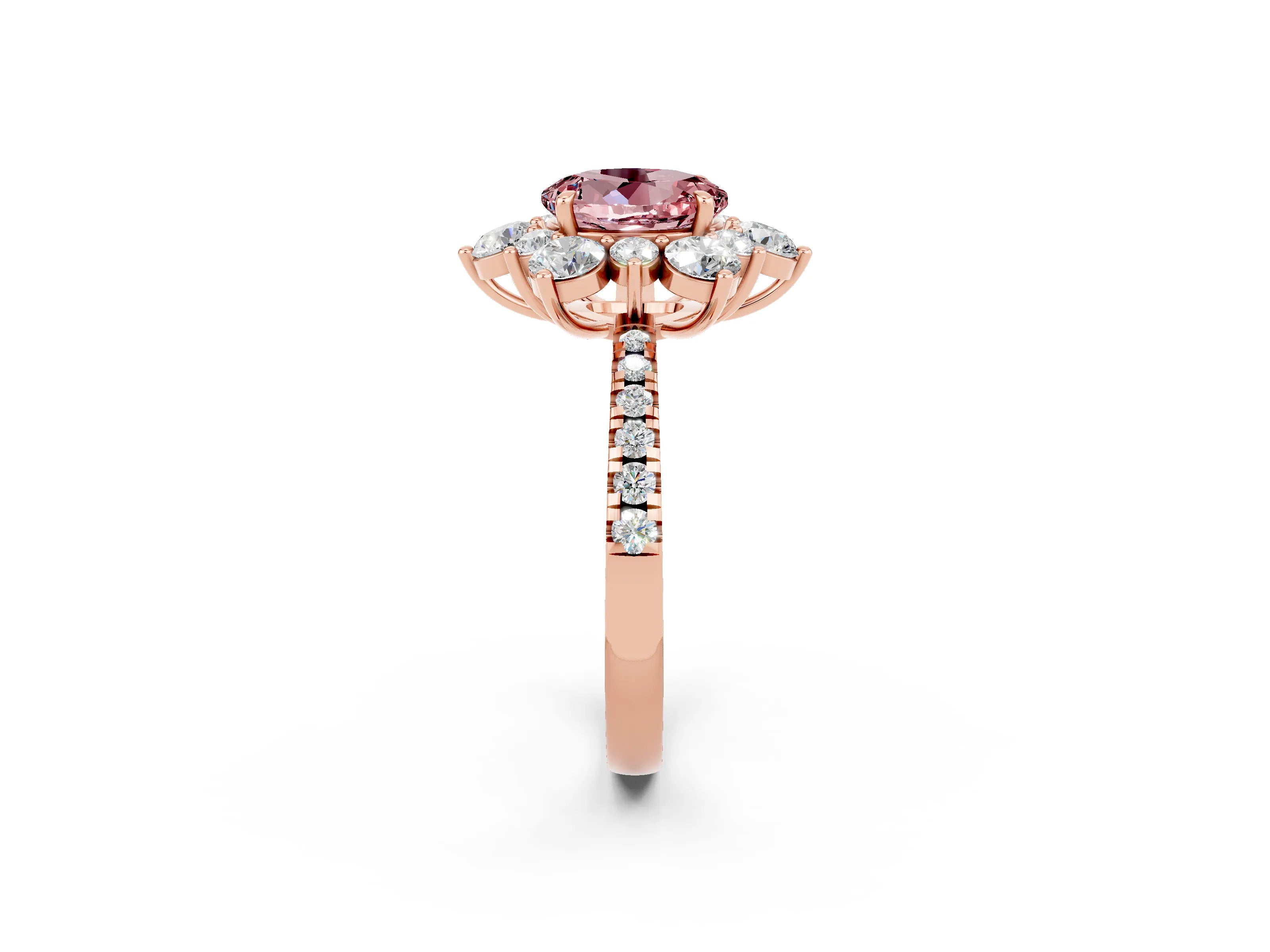 Rose gold Round Cut Cut Diamond Floral Halo Pave Band with Prong Setting_2