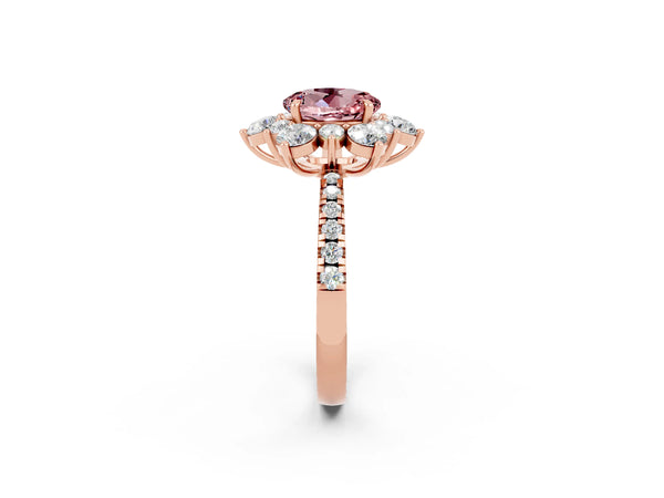 Rose gold Round Cut Cut Diamond Floral Halo Pave Band with Prong Setting