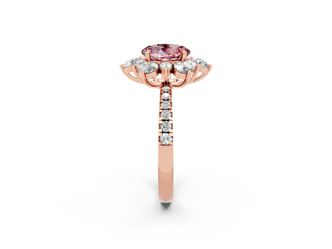 Rose gold Round Cut Cut Diamond Floral Halo Pave Band with Prong Setting_2