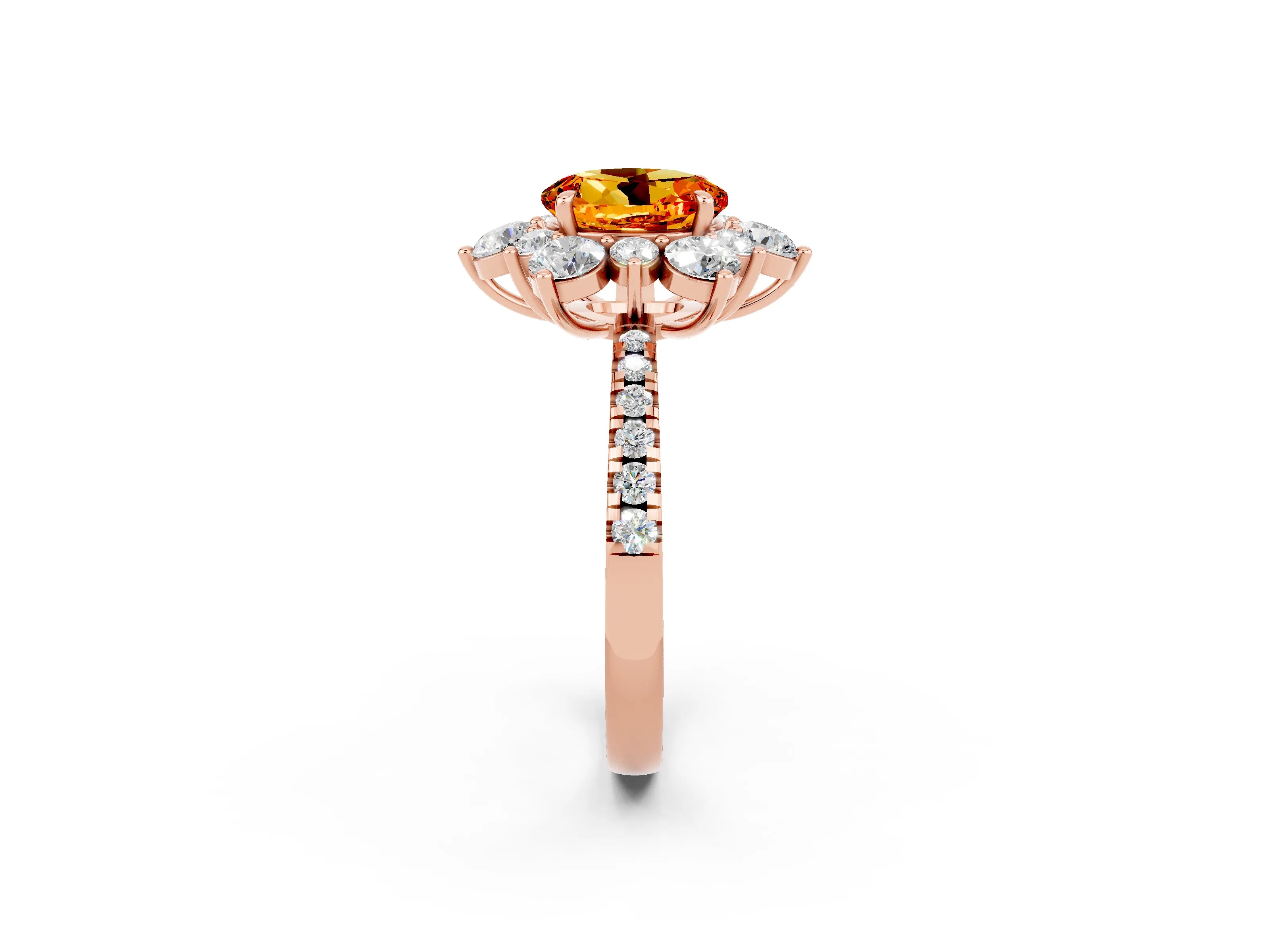 Rose gold Round Cut Cut Diamond Floral Halo Pave Band with Prong Setting_2