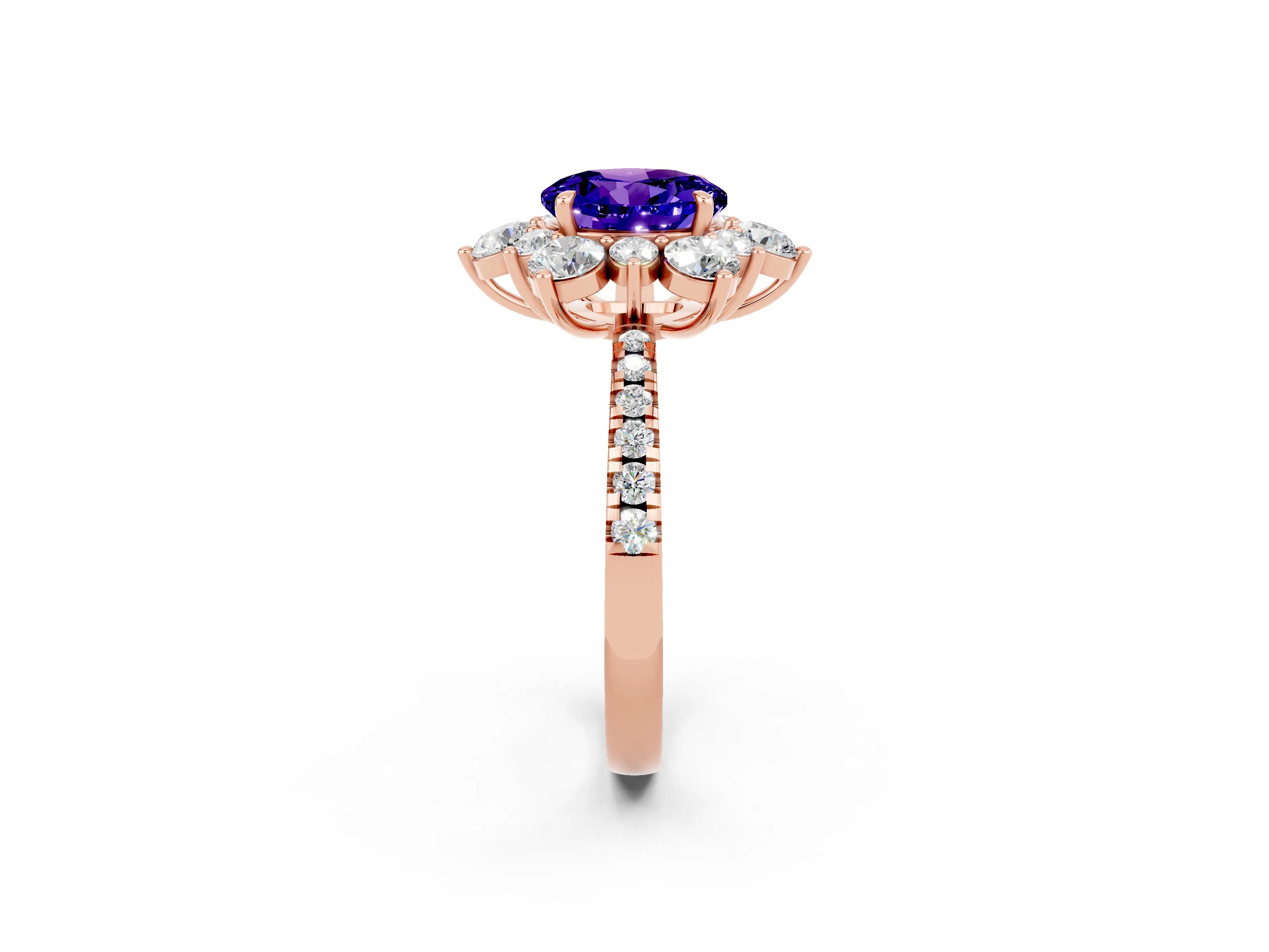Rose gold Round Cut Cut Diamond Floral Halo Pave Band with Prong Setting_2