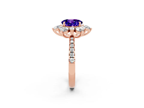 Rose gold Round Cut Cut Diamond Floral Halo Pave Band with Prong Setting_2