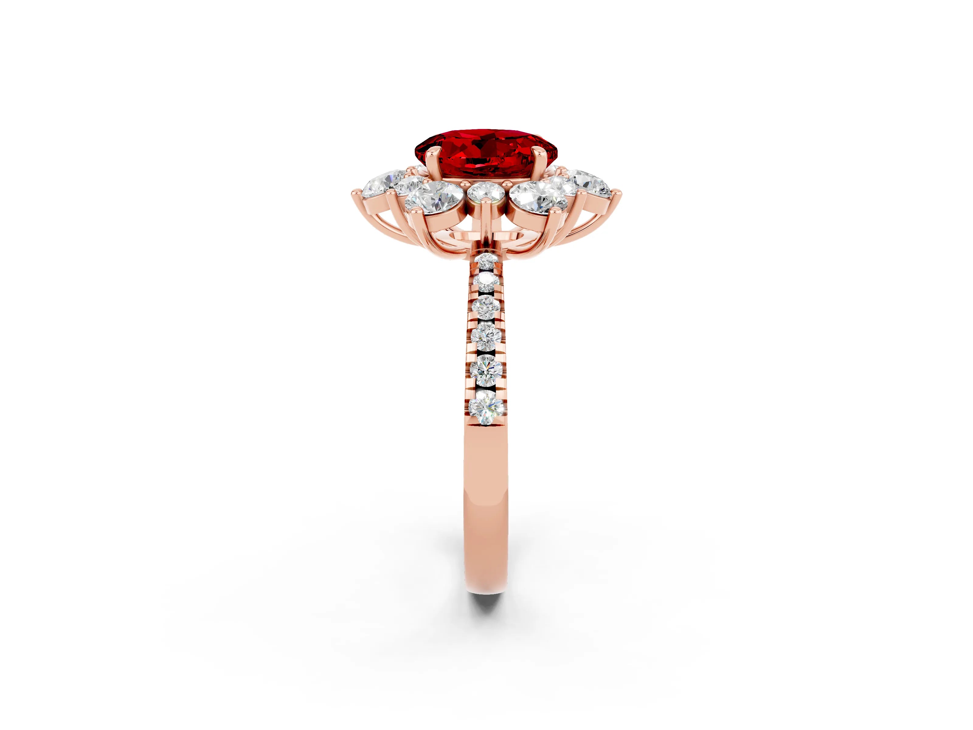 Rose gold Round Cut Cut Diamond Floral Halo Pave Band with Prong Setting_2