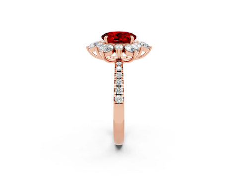Rose gold Round Cut Cut Diamond Floral Halo Pave Band with Prong Setting_2