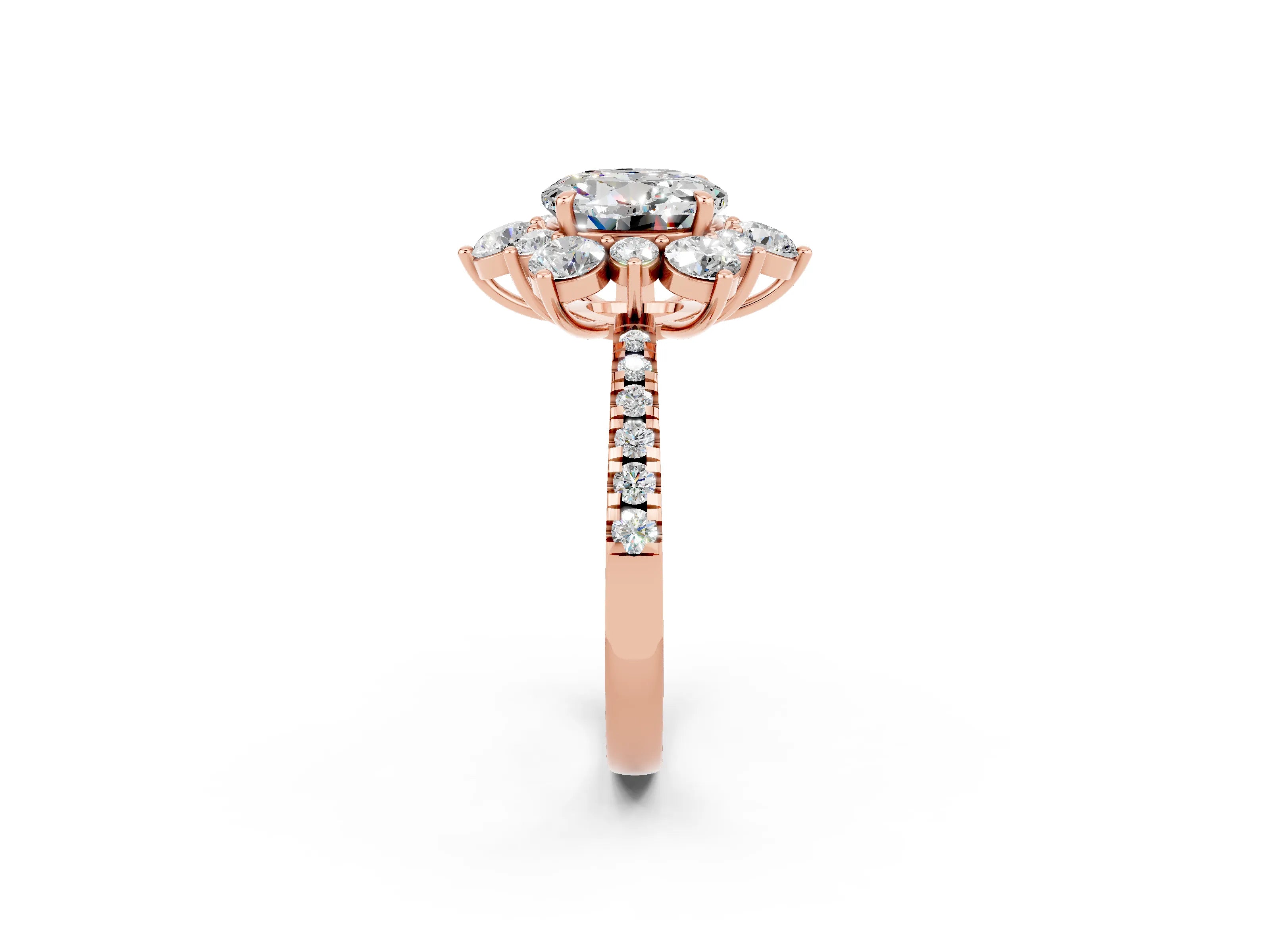 Rose gold Round Cut Cut Diamond Floral Halo Pave Band with Prong Setting_2