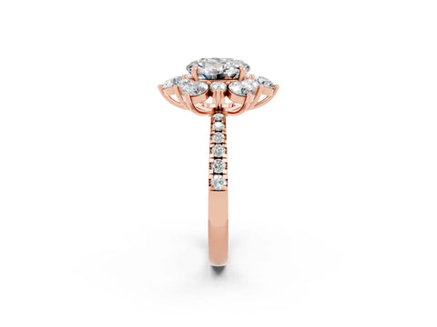 Rose gold Round Cut Cut Diamond Floral Halo Pave Band with Prong Setting_2