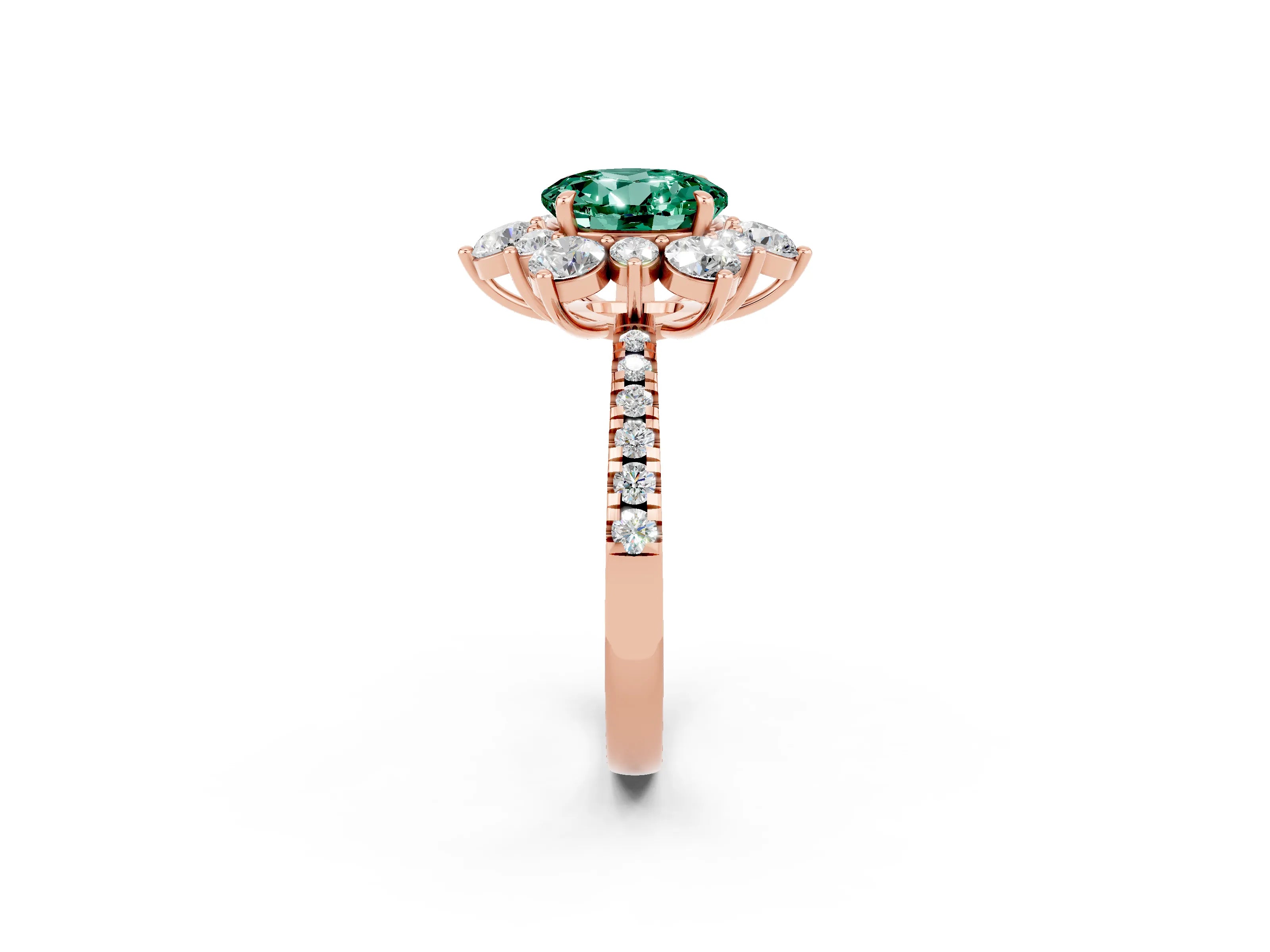 Rose gold Round Cut Cut Diamond Floral Halo Pave Band with Prong Setting_2
