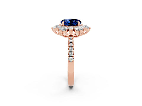 Rose gold Round Cut Cut Diamond Floral Halo Pave Band with Prong Setting_2
