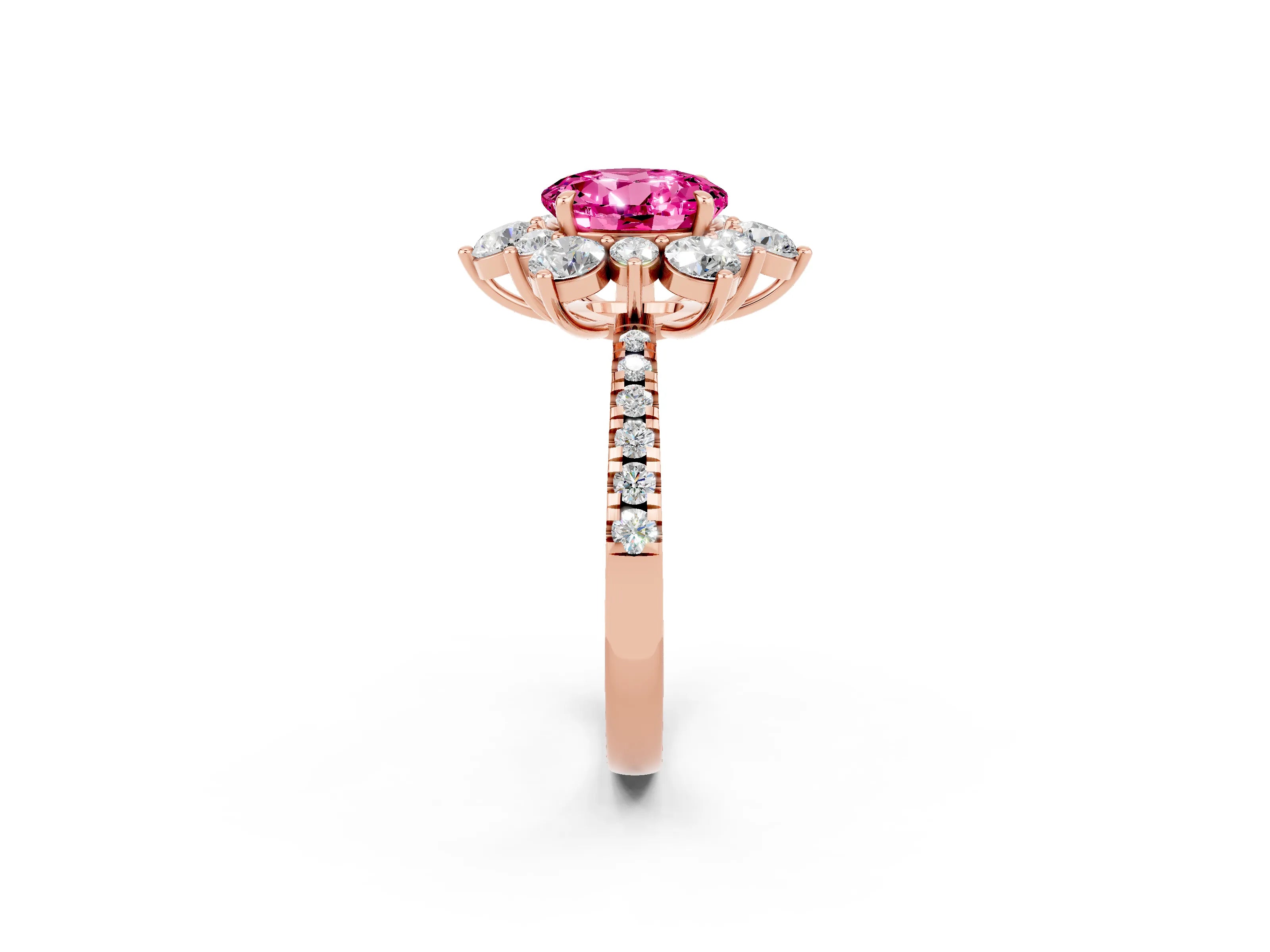 Rose gold Round Cut Cut Diamond Floral Halo Pave Band with Prong Setting_2