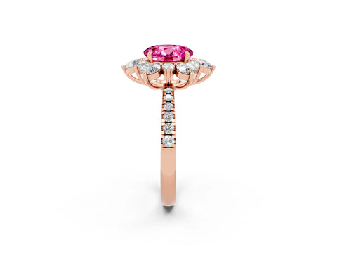 Rose gold Round Cut Cut Diamond Floral Halo Pave Band with Prong Setting_2