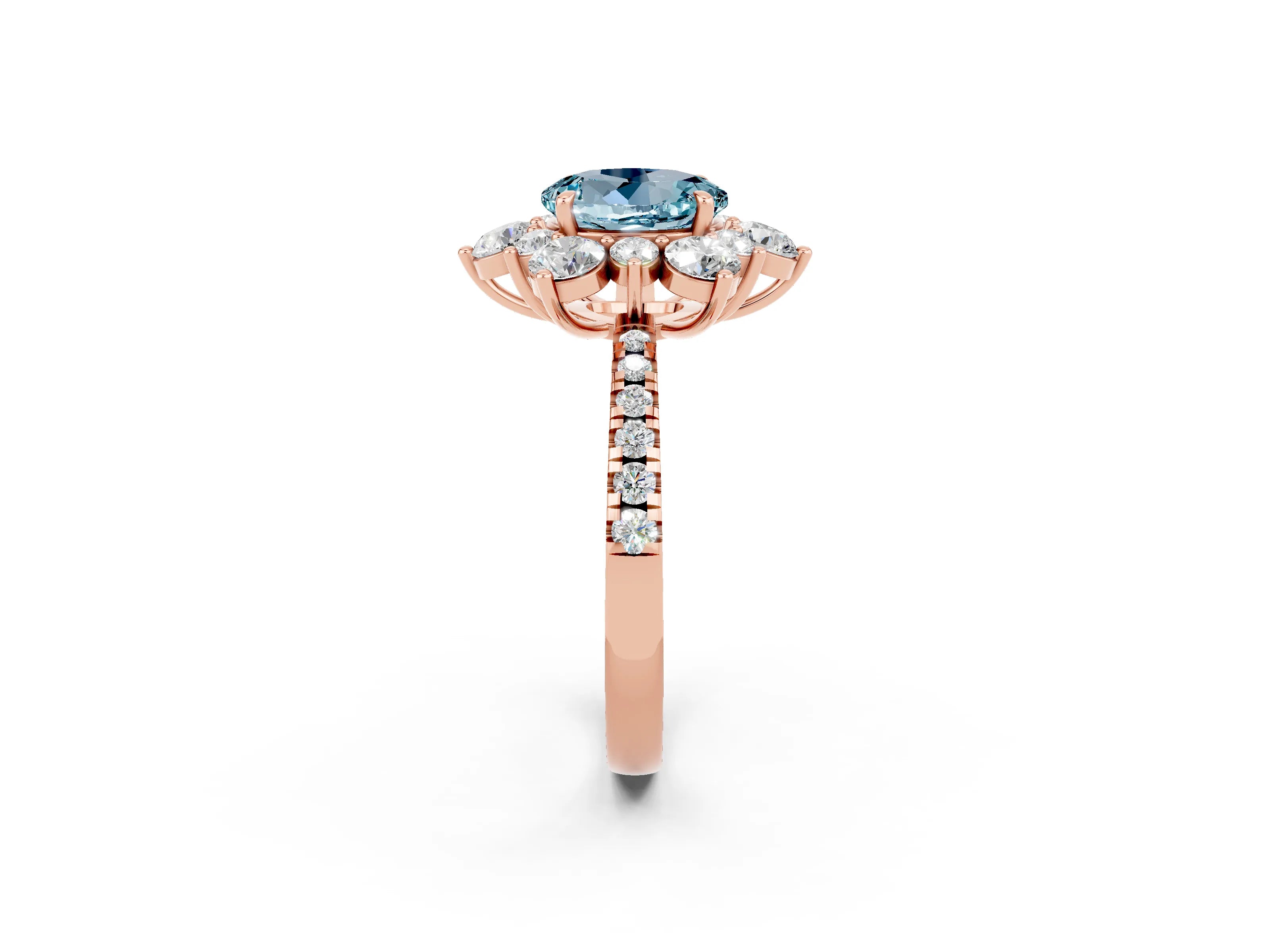 Rose gold Round Cut Cut Diamond Floral Halo Pave Band with Prong Setting_2