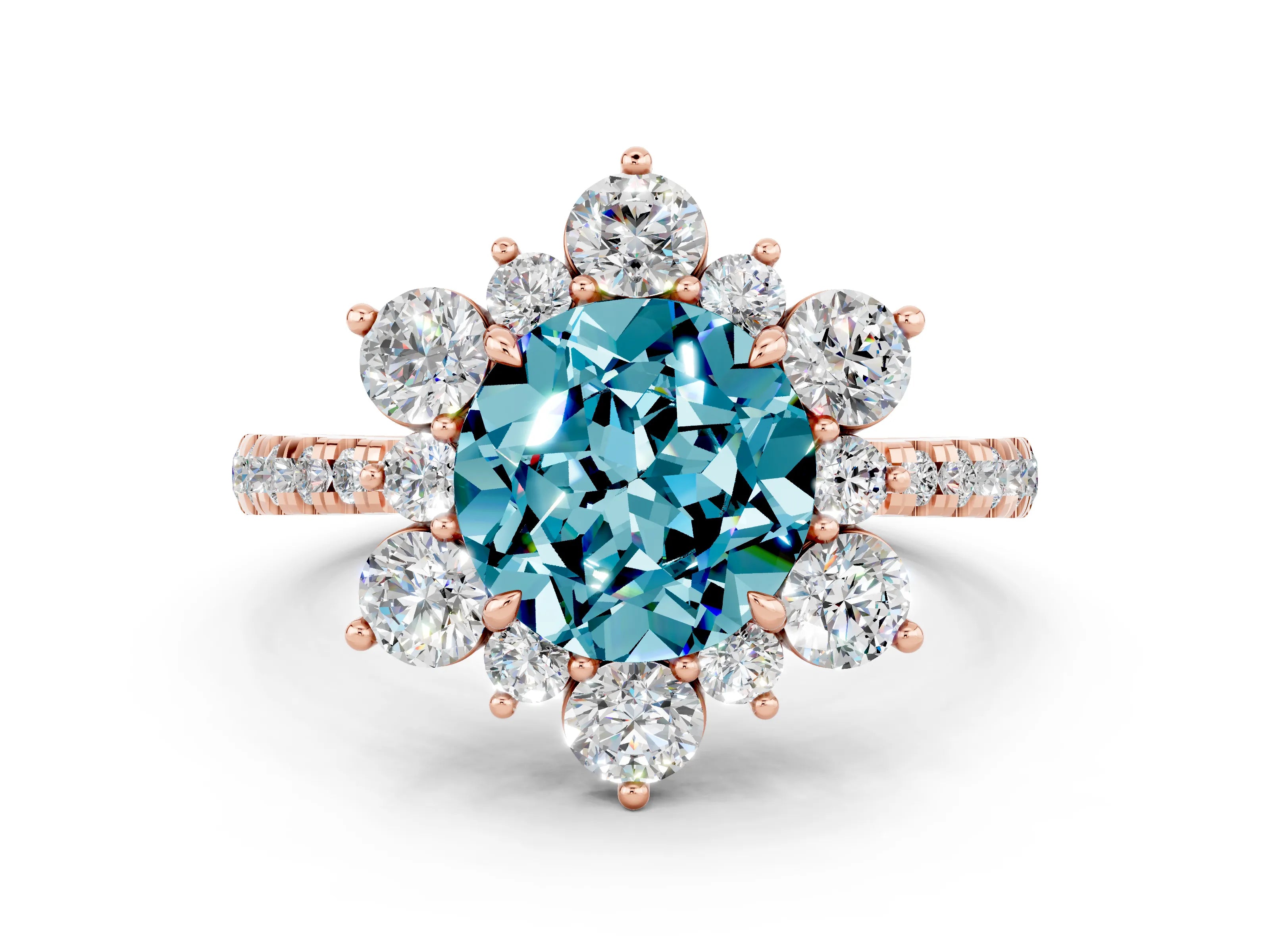 Rose gold Round Cut Cut Diamond Floral Halo Pave Band with Prong Setting