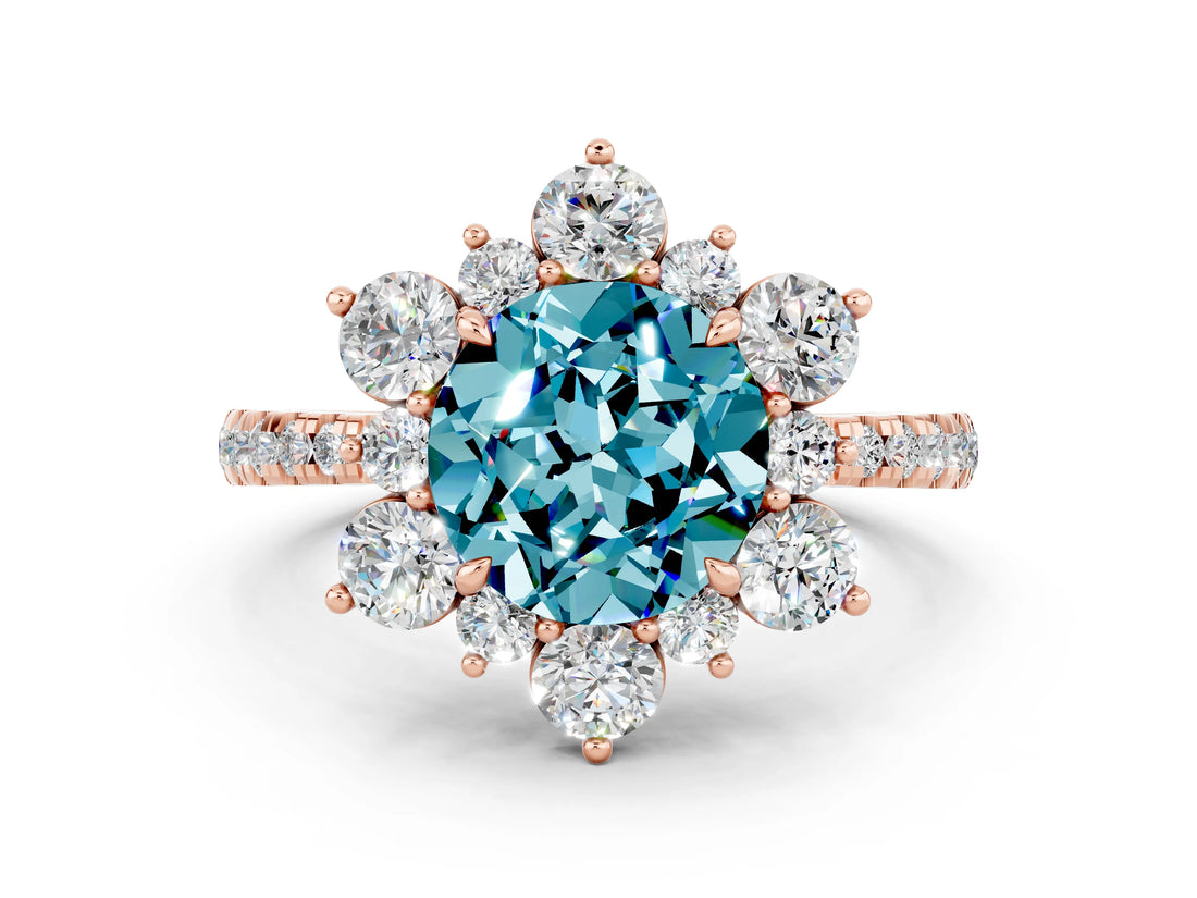 Rose gold Round Cut Cut Diamond Floral Halo Pave Band with Prong Setting
