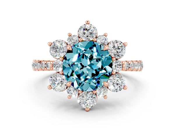 Rose gold Round Cut Cut Diamond Floral Halo Pave Band with Prong Setting
