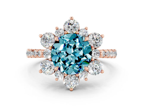 Rose gold Round Cut Cut Diamond Floral Halo Pave Band with Prong Setting