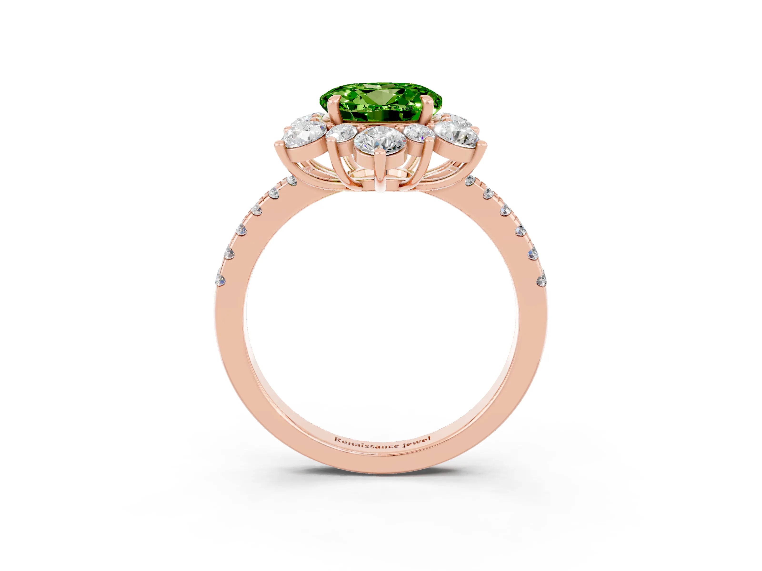 Rose gold Round Cut Cut Diamond Floral Halo Pave Band with Prong Setting_3