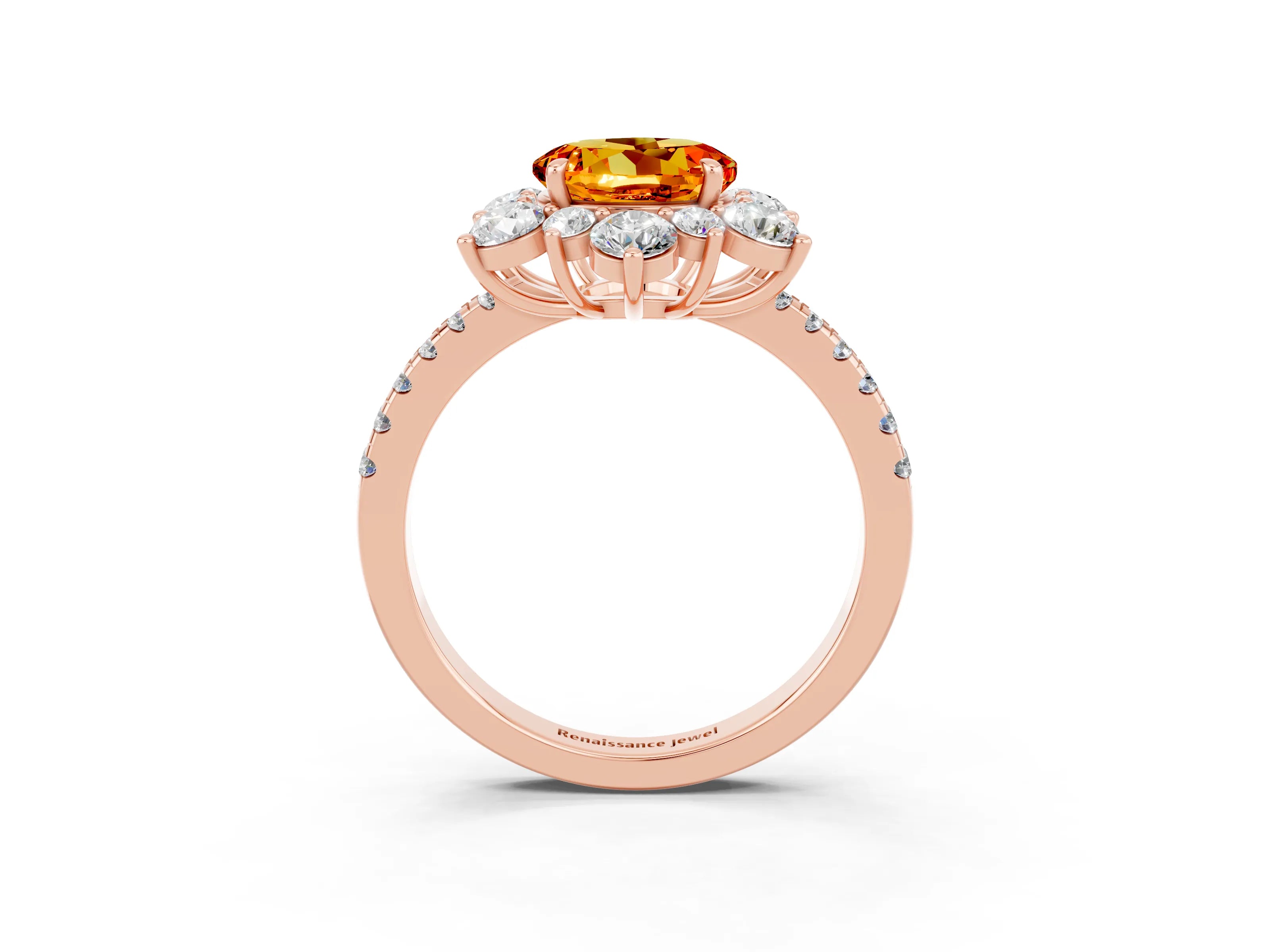 Rose gold Round Cut Cut Diamond Floral Halo Pave Band with Prong Setting_3