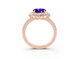 Rose gold Round Cut Cut Diamond Floral Halo Pave Band with Prong Setting_3