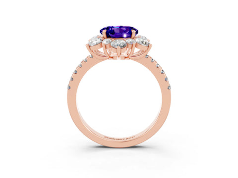 Rose gold Round Cut Cut Diamond Floral Halo Pave Band with Prong Setting_3