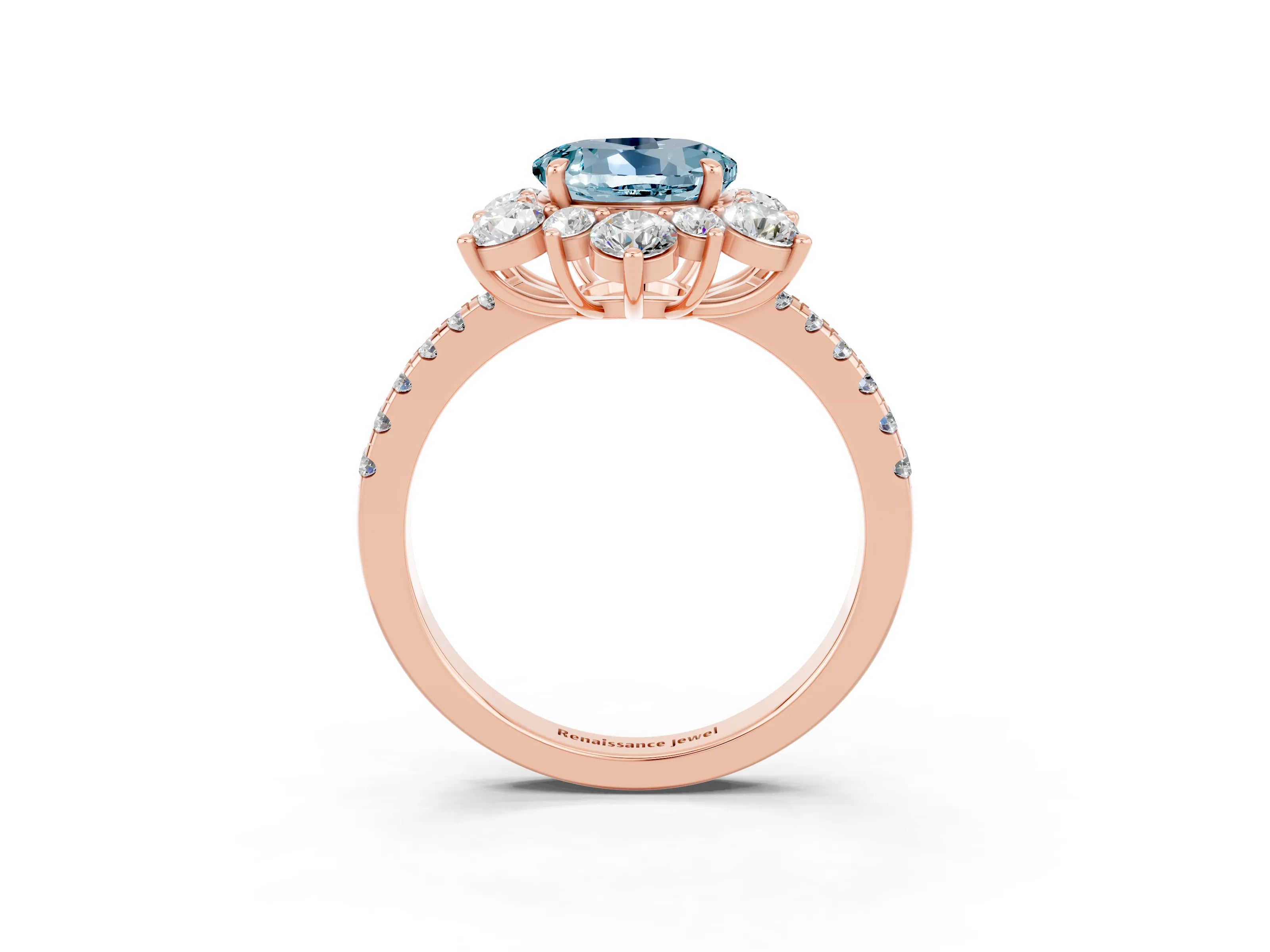 Rose gold Round Cut Cut Diamond Floral Halo Pave Band with Prong Setting_3