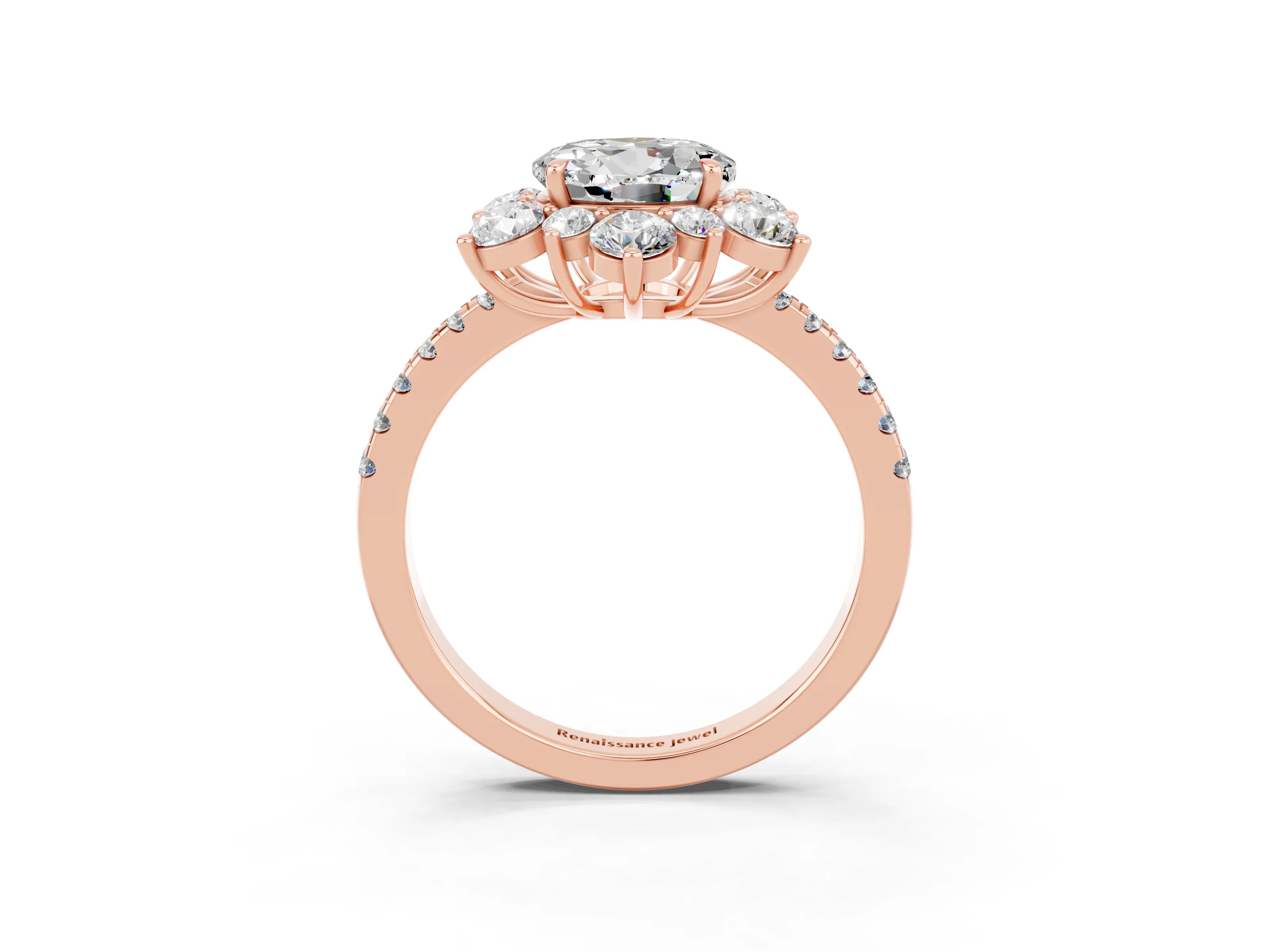 Rose gold Round Cut Cut Diamond Floral Halo Pave Band with Prong Setting_3