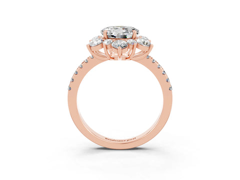 Rose gold Round Cut Cut Diamond Floral Halo Pave Band with Prong Setting_3
