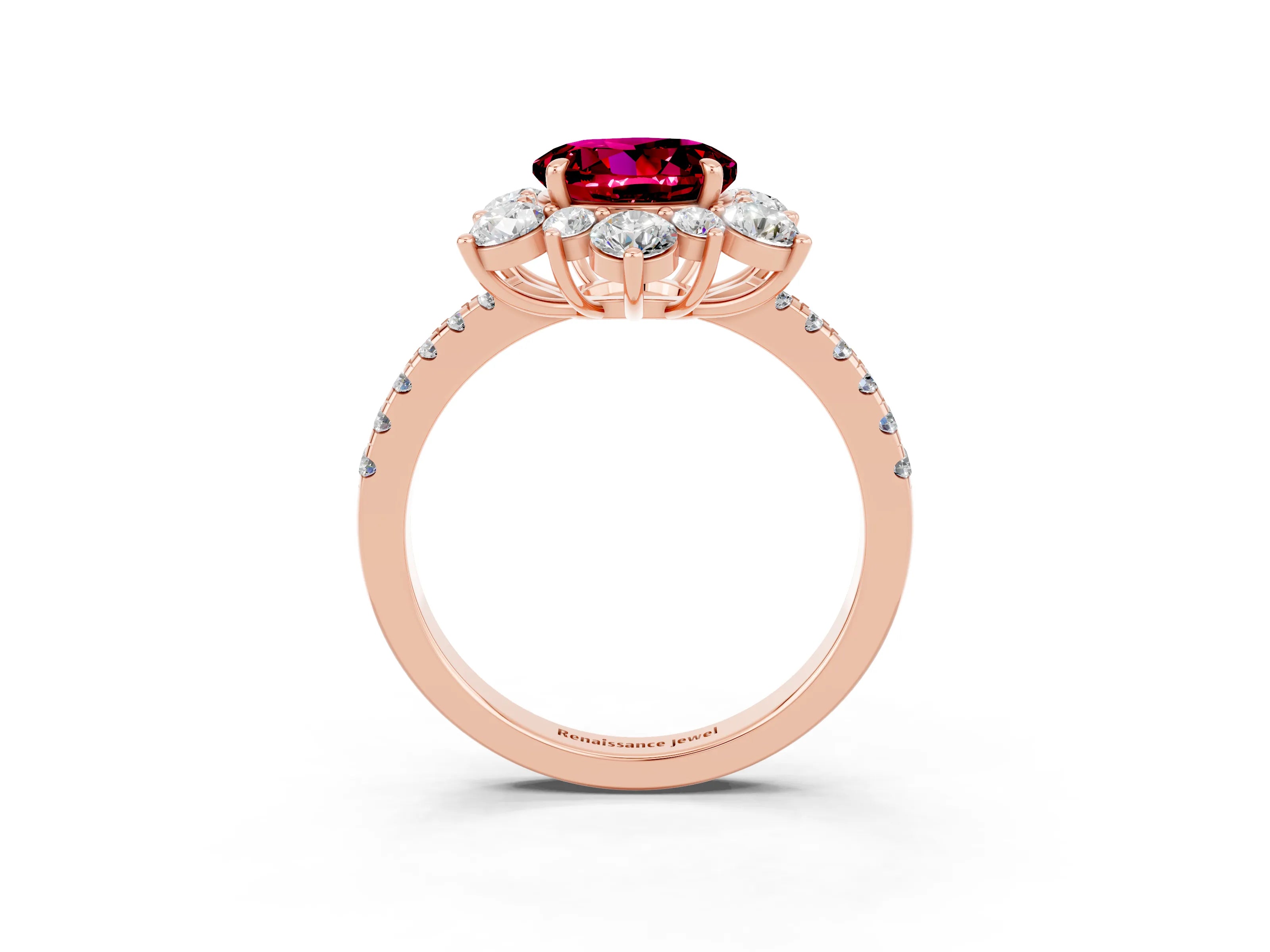 Rose gold Round Cut Cut Diamond Floral Halo Pave Band with Prong Setting_3