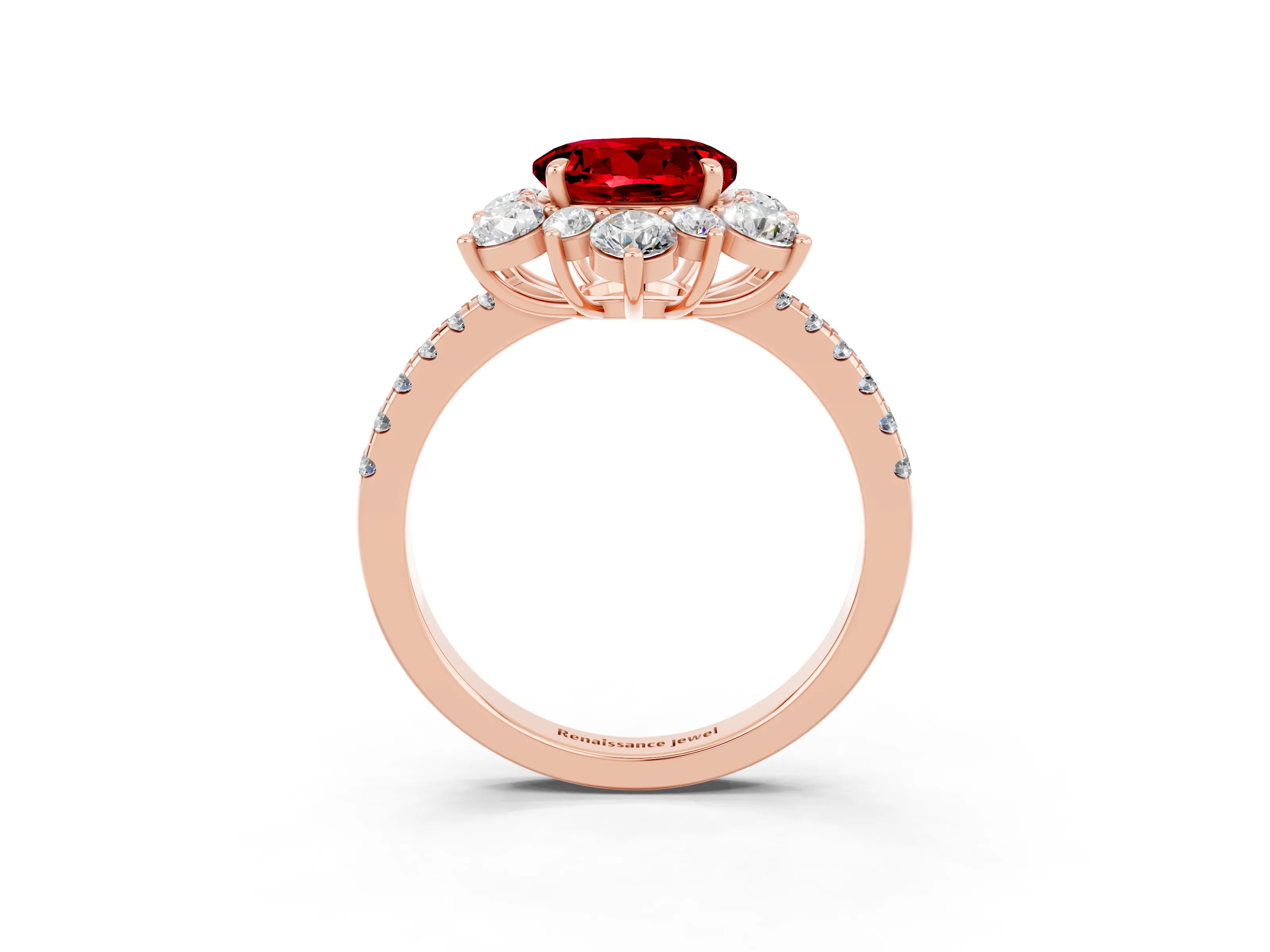 Rose gold Round Cut Cut Diamond Floral Halo Pave Band with Prong Setting_3